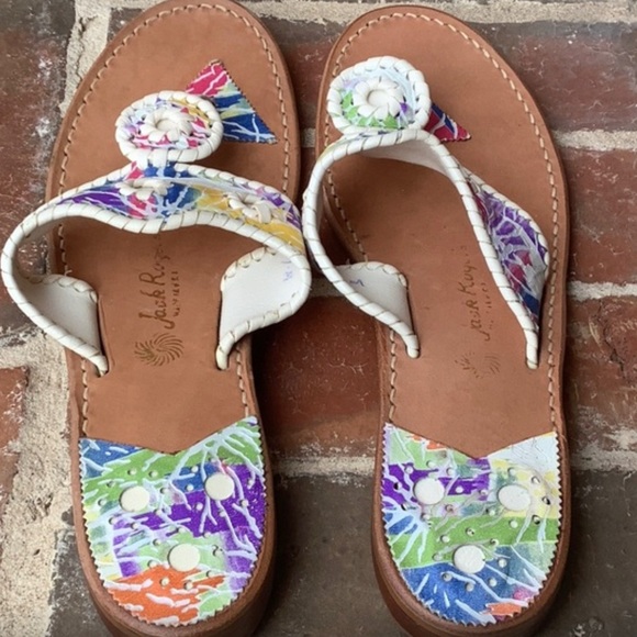 These VTG Jack Rogers leather splatter paint sandals go w/every Lilly on EARTH! - Picture 6 of 11